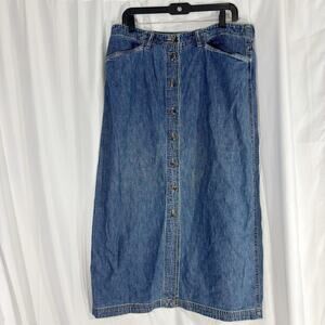Vintage 90s Jones New York Sport Cotton Denim Maxi Skirt Women Size 16 Pockets